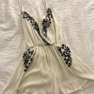 White and Navy Embroidered Floral Romper